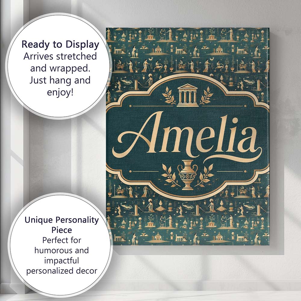 Personalised Name Ancient Greek Scene Custom Modern Room Accent Creative Decorator Style Canvas Wall Art Print Decor Picture Ready to Hang