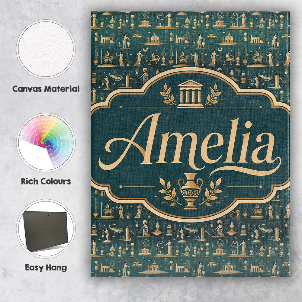 Personalised Name Ancient Greek Scene Custom Modern Room Accent Creative Decorator Style Canvas Wall Art Print Decor Picture Ready to Hang