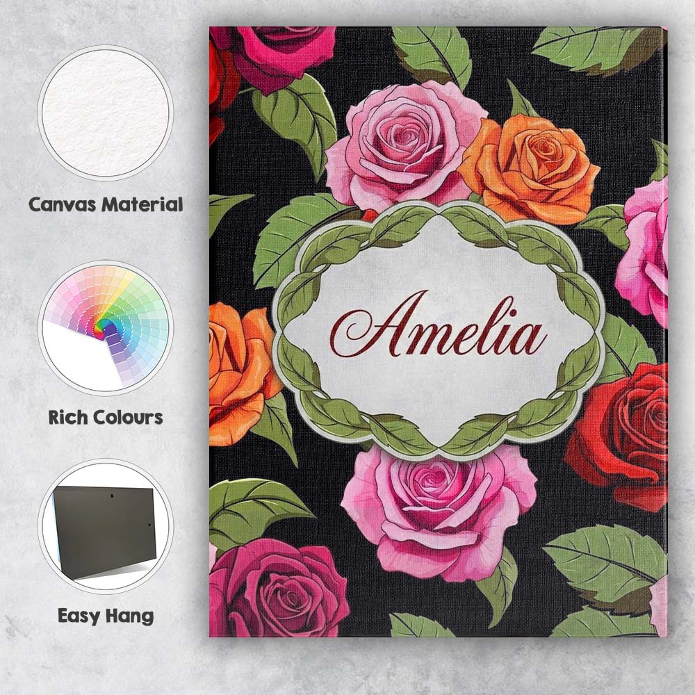 Personalised Name Realistic Rose Flower Custom  Modern Room Accent Elegant Feature Canvas Wall Art Print Decor Picture Ready to Hang