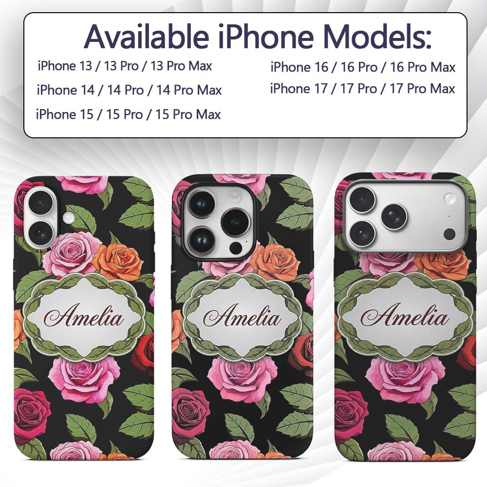 Realistic Rose Flower Seamless Pattern Red Pink Custom Name Protective Phone Case Mobile Cover Durable Everyday Smartphone Shock Resistant