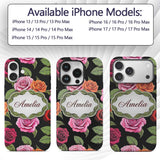 Realistic Rose Flower Seamless Pattern Red Pink Custom Name Protective Phone Case Mobile Cover Durable Everyday Smartphone Shock Resistant