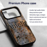 Weathered Metal Rust Texture Seamless Pattern Custom Name Protective Phone Case Mobile Cover Durable Everyday Smartphone Shock Resistant