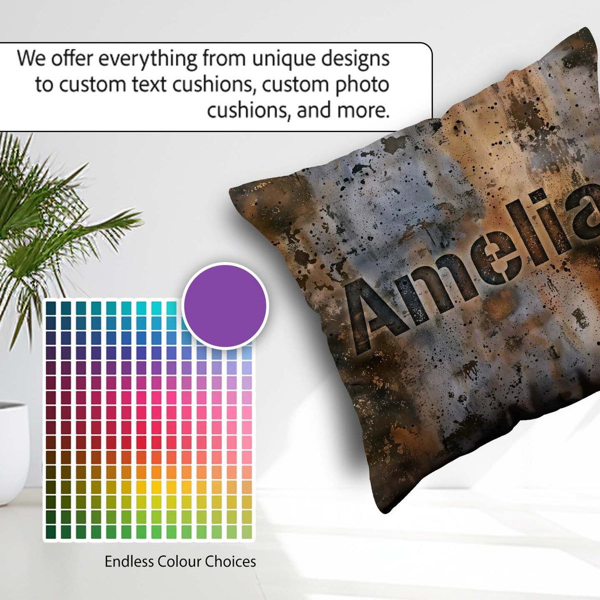 Custom Name Weathered Metal Rust Texture Seamless Pattern Grunge Square Filled Cushion Throw Pillow Sofa Bed Home Decor Zip Washable UK Made