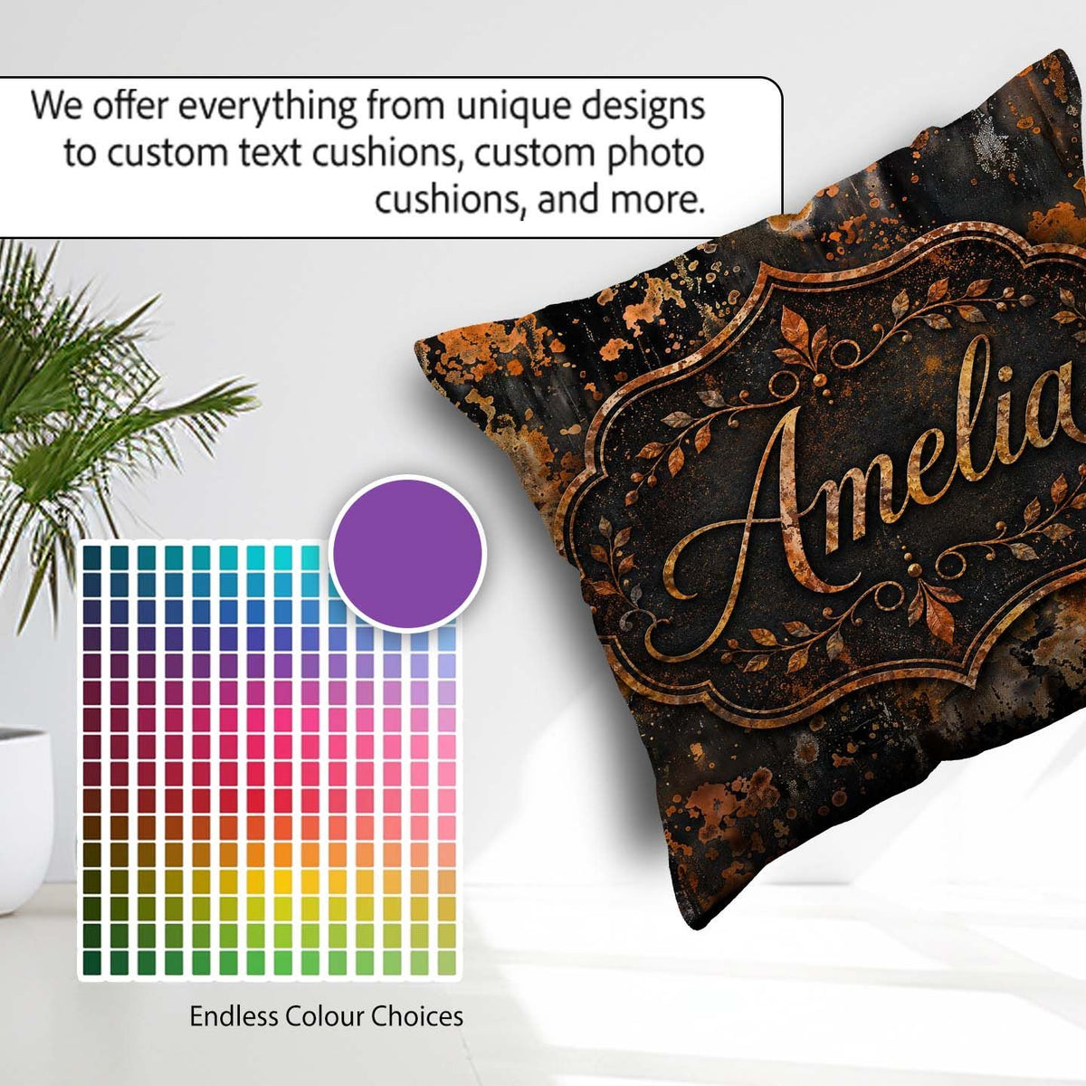 Custom Name Dark Grunge Rust Texture Splatter Pattern Industrial Square Filled Cushion Throw Pillow Sofa Bed Home Decor Zip Washable UK Made