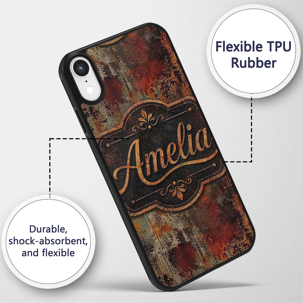 Abstract Dark Rust Paint Splash Seamless Pattern Custom Name Protective Phone Case Mobile Cover Durable Everyday Smartphone Shock Resistant