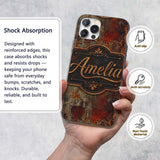 Abstract Dark Rust Paint Splash Seamless Pattern Custom Name Protective Phone Case Mobile Cover Durable Everyday Smartphone Shock Resistant