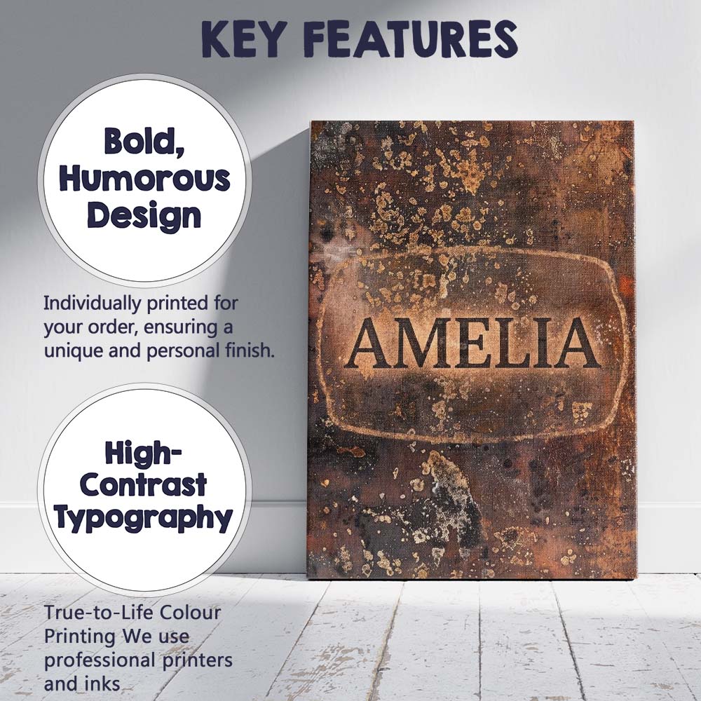 Personalised Name Urban Grunge Rust Texture Custom  Bespoke Interior Contemporary Canvas Wall Art Print Decor Picture Ready to Hang