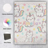 Personalised Name Cute Rainbow Unicorn Cat Cartoon Animal Pattern Custom  Bespoke Canvas Wall Art Print Decor Picture Ready to Hang