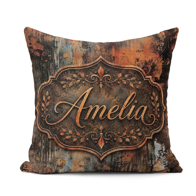 Custom Name Burnt Metal Rust Texture Seamless Pattern Dark Style Square Filled Cushion Throw Pillow Sofa Bed Home Decor Zip Washable UK Made