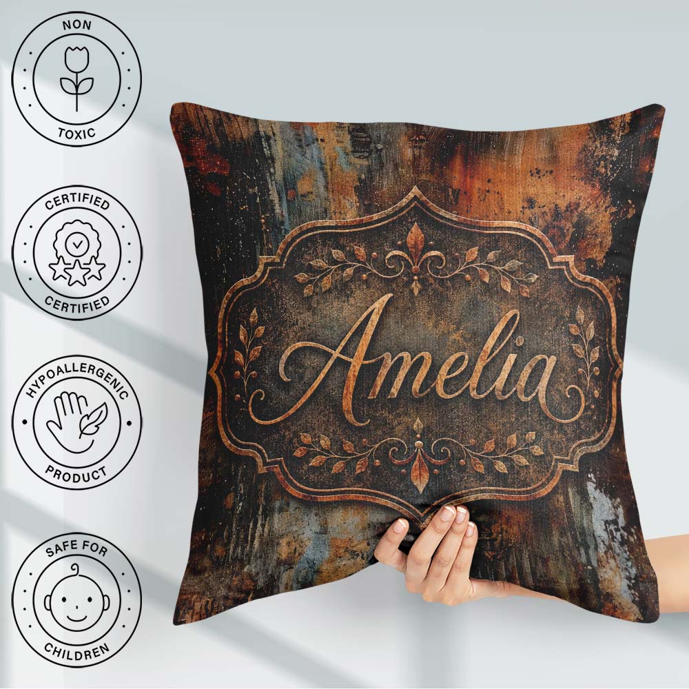 Custom Name Burnt Metal Rust Texture Seamless Pattern Dark Style Square Filled Cushion Throw Pillow Sofa Bed Home Decor Zip Washable UK Made