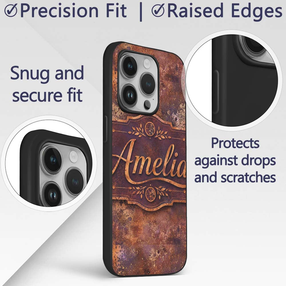 Heavy Rust Corrosion Texture Seamless Pattern Custom Name Protective Phone Case Mobile Cover Durable Everyday Smartphone Shock Resistant