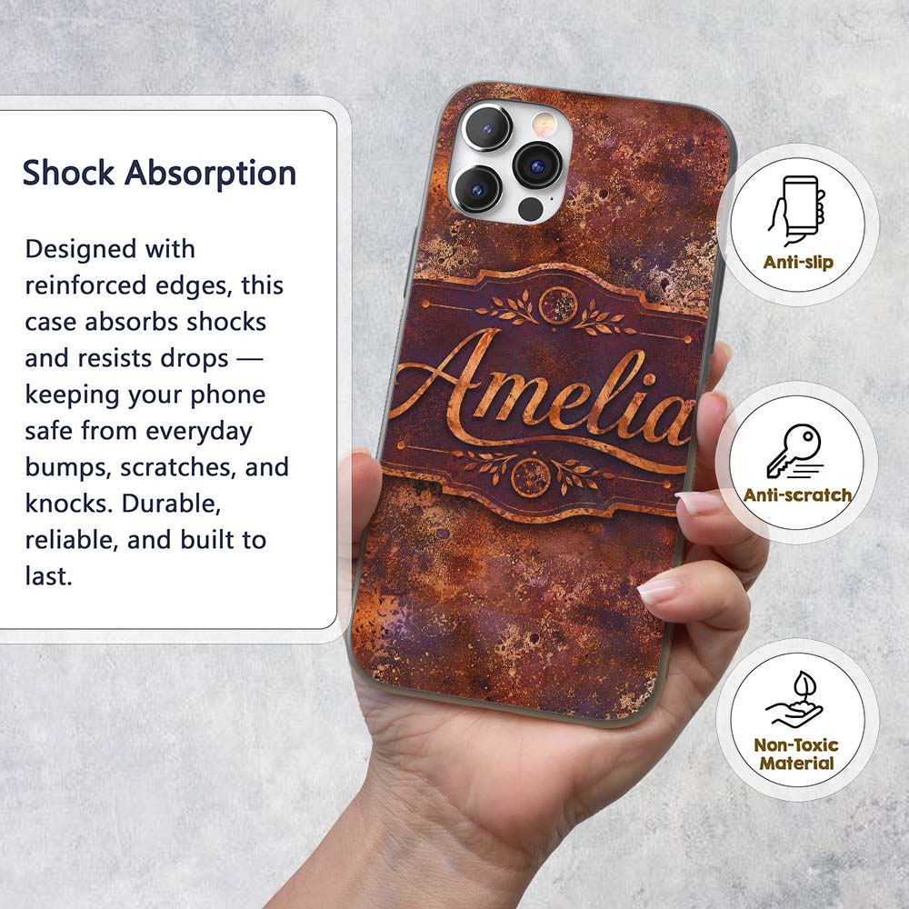 Heavy Rust Corrosion Texture Seamless Pattern Custom Name Protective Phone Case Mobile Cover Durable Everyday Smartphone Shock Resistant