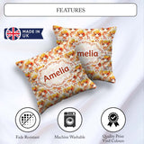 Custom Name Anime Girl Orange Watercolour Pattern Kawaii Design Square Filled Cushion Throw Pillow Sofa Bed Home Decor Zip Washable UK Made