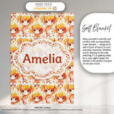 Cute Anime Girl Orange Watercolour Pattern Kawaii Character Design  Personalised Custom Name Super Soft Fleece Blanket Bed Sofa Throw