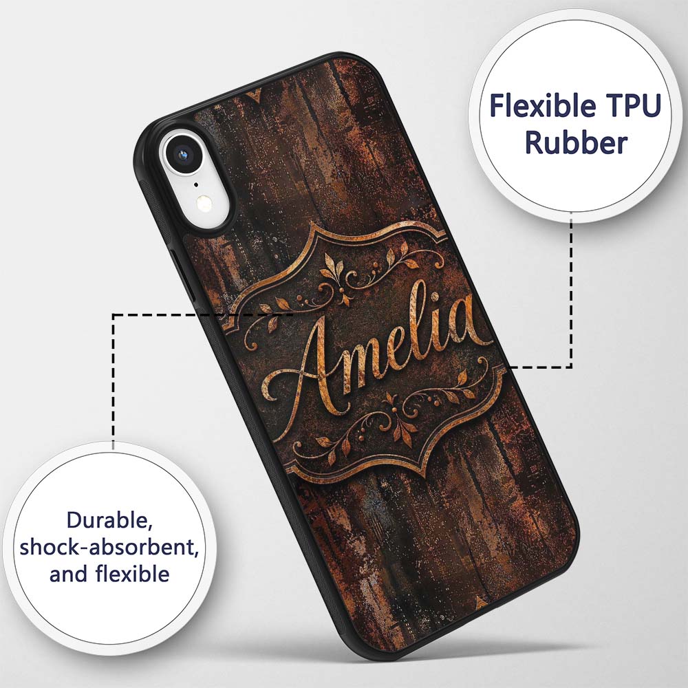 Dark Industrial Rust Texture Seamless Pattern Custom Name Protective Phone Case Mobile Cover Durable Everyday Smartphone Shock Resistant