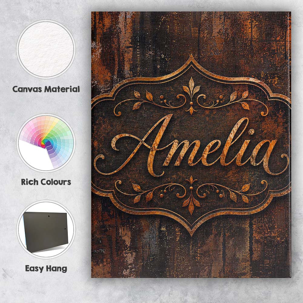 Personalised Name Dark Industrial Rust Custom  Modern Room Accent Elegant Feature Canvas Wall Art Print Decor Picture Ready to Hang