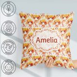 Custom Name Anime Girl Orange Watercolour Pattern Kawaii Design Square Filled Cushion Throw Pillow Sofa Bed Home Decor Zip Washable UK Made