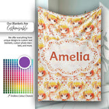Cute Anime Girl Orange Watercolour Pattern Kawaii Character Design  Personalised Custom Name Super Soft Fleece Blanket Bed Sofa Throw