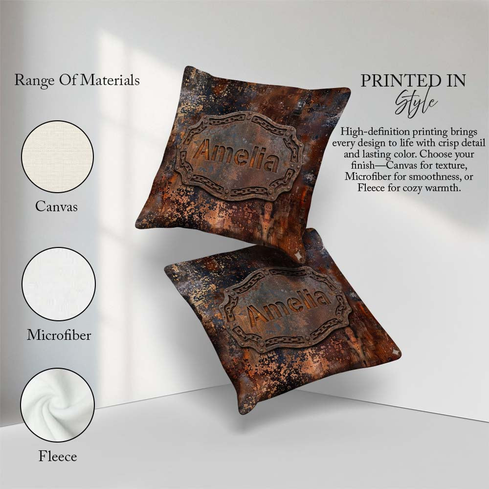 Custom Name Corroded Metal Rust Texture Seamless Pattern Grunge Square Filled Cushion Throw Pillow Sofa Bed Home Decor Zip Washable UK Made