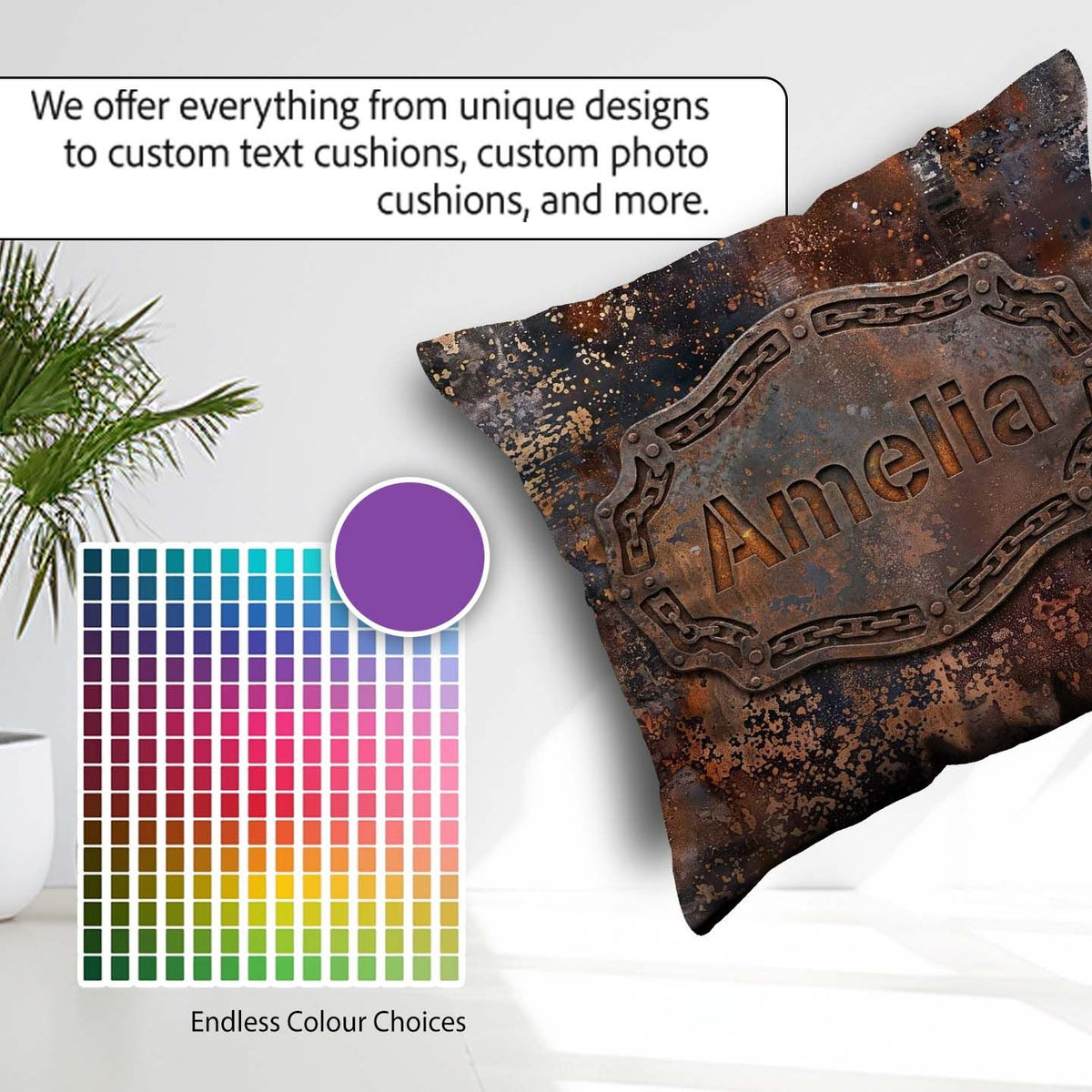 Custom Name Corroded Metal Rust Texture Seamless Pattern Grunge Square Filled Cushion Throw Pillow Sofa Bed Home Decor Zip Washable UK Made