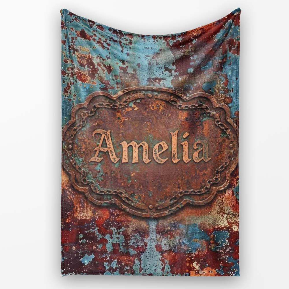 Abstract Rust Patina Texture Teal Blue Oxidised Metal Grunge Lovely  Personalised Custom Name Super Soft Fleece Blanket Bed Sofa Throw