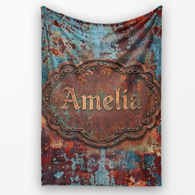 Abstract Rust Patina Texture Teal Blue Oxidised Metal Grunge Lovely  Personalised Custom Name Super Soft Fleece Blanket Bed Sofa Throw