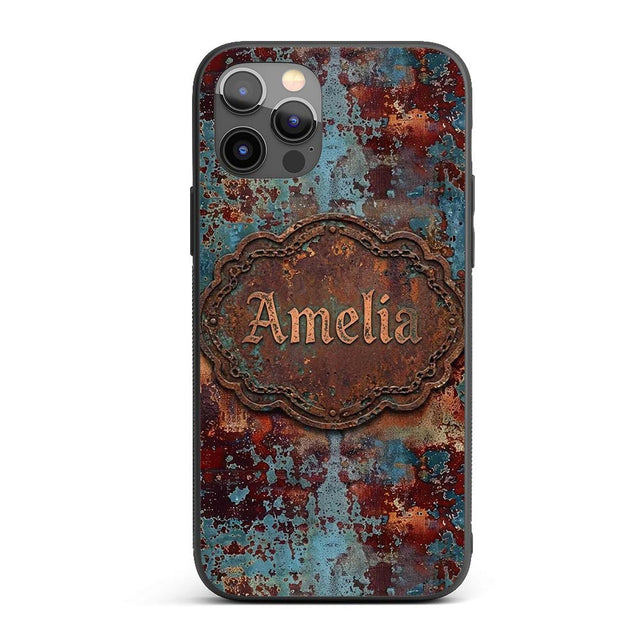Abstract Rust Patina Texture Teal Blue Oxidised Custom Name Protective Phone Case Mobile Cover Durable Everyday Smartphone Shock Resistant