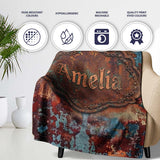 Abstract Rust Patina Texture Teal Blue Oxidised Metal Grunge Lovely  Personalised Custom Name Super Soft Fleece Blanket Bed Sofa Throw