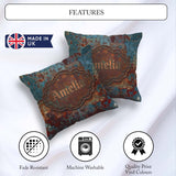 Custom Name Abstract Rust Patina Teal Blue Oxidised Metal Grunge Square Filled Cushion Throw Pillow Sofa Bed Home Decor Zip Washable UK Made