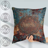 Custom Name Abstract Rust Patina Teal Blue Oxidised Metal Grunge Square Filled Cushion Throw Pillow Sofa Bed Home Decor Zip Washable UK Made