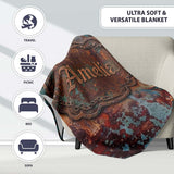 Abstract Rust Patina Texture Teal Blue Oxidised Metal Grunge Lovely  Personalised Custom Name Super Soft Fleece Blanket Bed Sofa Throw