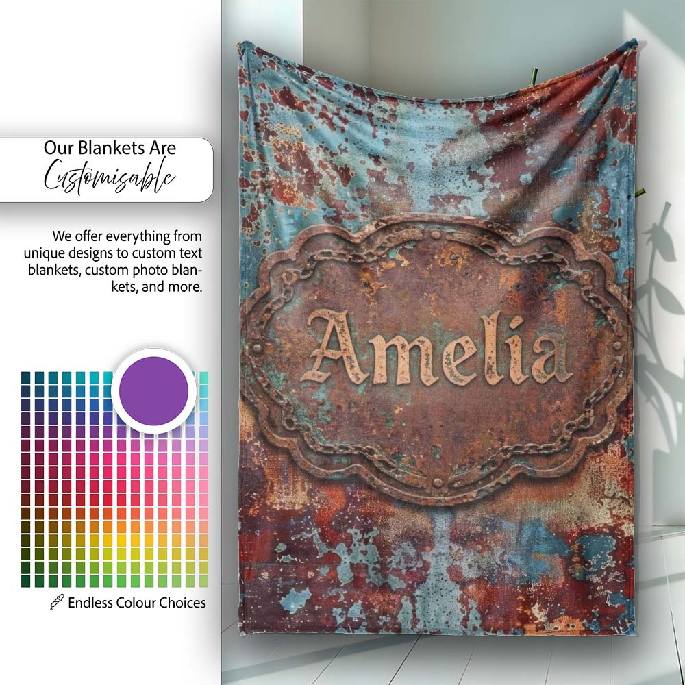 Abstract Rust Patina Texture Teal Blue Oxidised Metal Grunge Lovely  Personalised Custom Name Super Soft Fleece Blanket Bed Sofa Throw