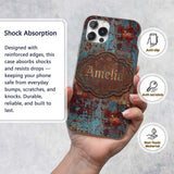 Abstract Rust Patina Texture Teal Blue Oxidised Custom Name Protective Phone Case Mobile Cover Durable Everyday Smartphone Shock Resistant