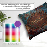 Custom Name Abstract Rust Patina Teal Blue Oxidised Metal Grunge Square Filled Cushion Throw Pillow Sofa Bed Home Decor Zip Washable UK Made
