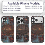 Abstract Rust Patina Texture Teal Blue Oxidised Custom Name Protective Phone Case Mobile Cover Durable Everyday Smartphone Shock Resistant