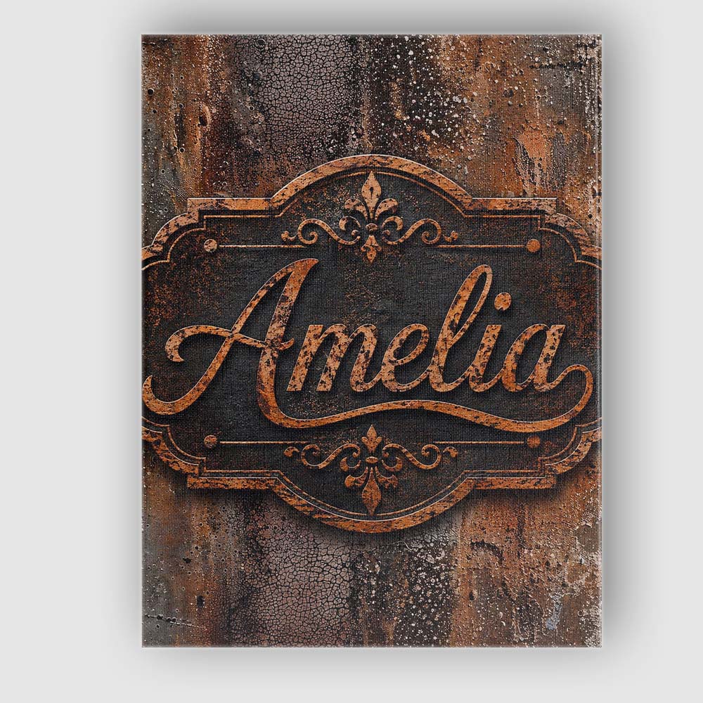 Personalised Name Distressed Rust Metal Custom  Modern Room Accent Elegant Feature Canvas Wall Art Print Decor Picture Ready to Hang