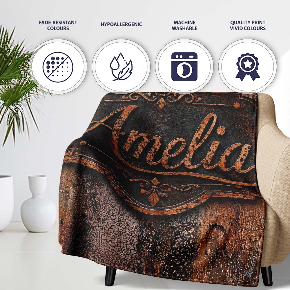 Distressed Rust Metal Surface Texture Dark Brown Grunge Seamless  Personalised Custom Name Super Soft Fleece Blanket Bed Sofa Throw