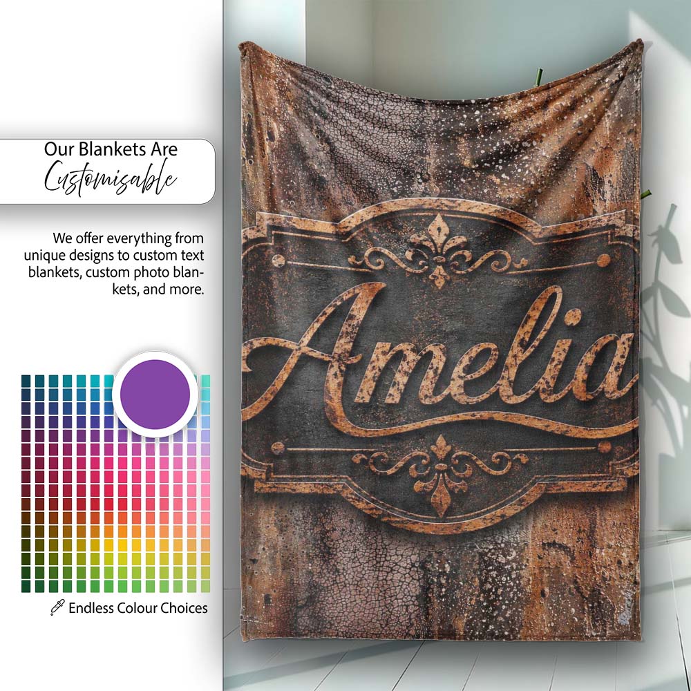 Distressed Rust Metal Surface Texture Dark Brown Grunge Seamless  Personalised Custom Name Super Soft Fleece Blanket Bed Sofa Throw