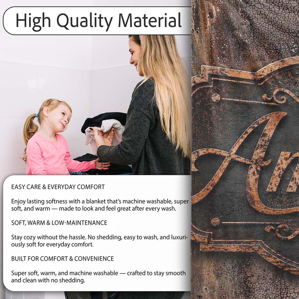 Distressed Rust Metal Surface Texture Dark Brown Grunge Seamless  Personalised Custom Name Super Soft Fleece Blanket Bed Sofa Throw