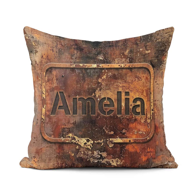 Custom Name Urban Rust Texture with Gold Flecks Grunge Seamless Square Filled Cushion Throw Pillow Sofa Bed Home Decor Zip Washable UK Made