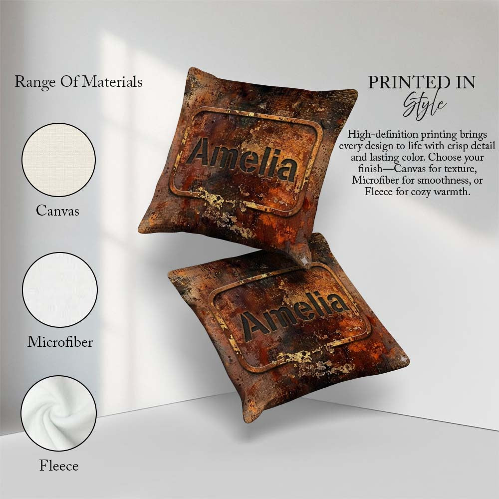 Custom Name Urban Rust Texture with Gold Flecks Grunge Seamless Square Filled Cushion Throw Pillow Sofa Bed Home Decor Zip Washable UK Made