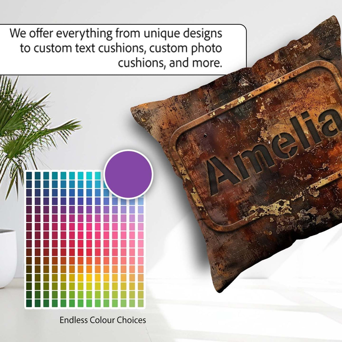 Custom Name Urban Rust Texture with Gold Flecks Grunge Seamless Square Filled Cushion Throw Pillow Sofa Bed Home Decor Zip Washable UK Made