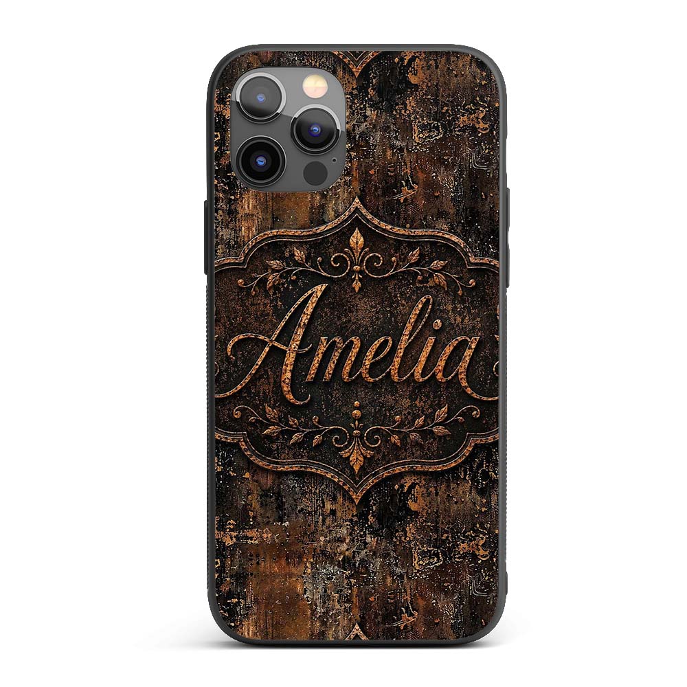 Vintage Metal Rust Patina Texture Dark Industrial Custom Name Protective Phone Case Mobile Cover Durable Everyday Smartphone Shock Resistant
