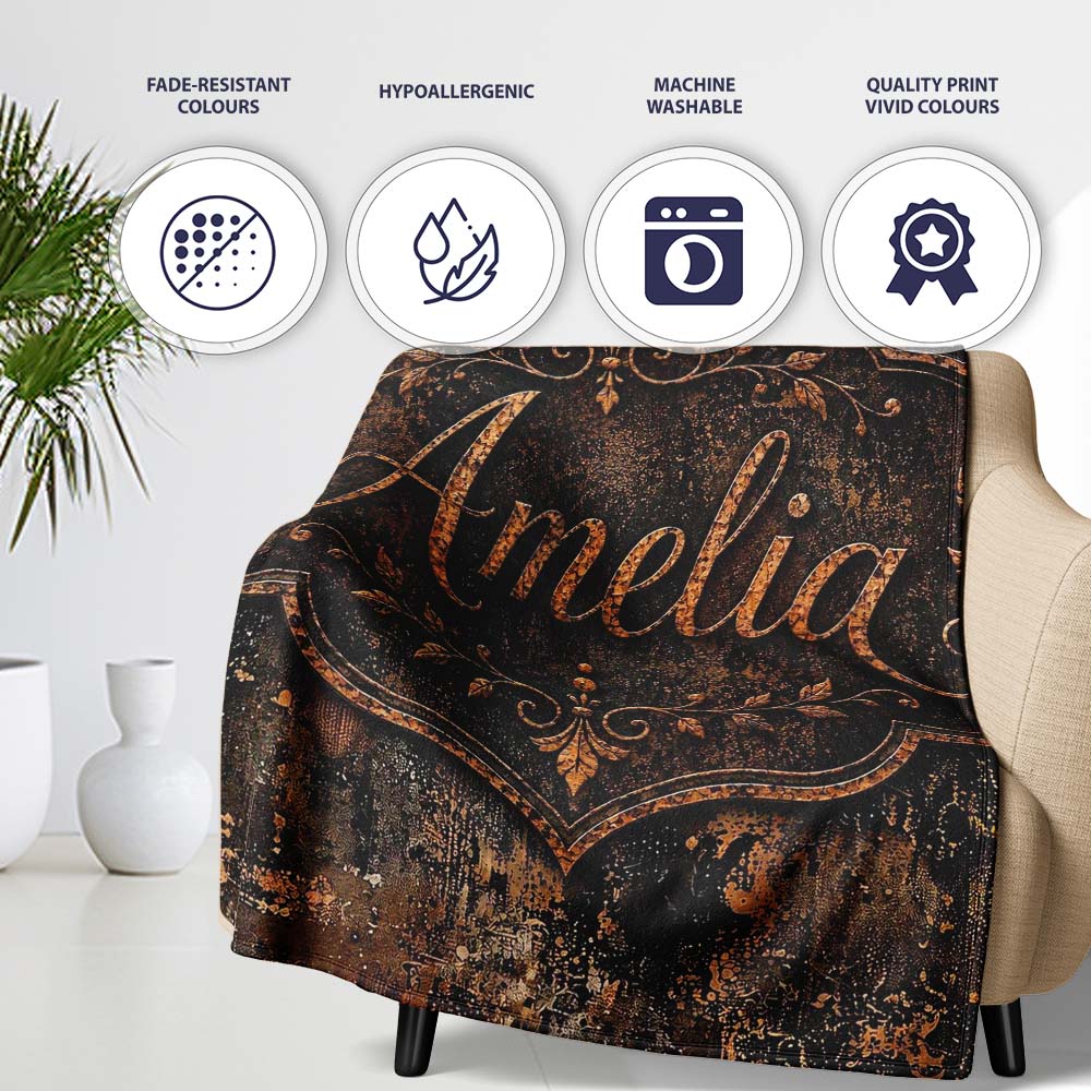 Vintage Metal Rust Patina Texture Dark Industrial Grunge Seamless  Personalised Custom Name Super Soft Fleece Blanket Bed Sofa Throw