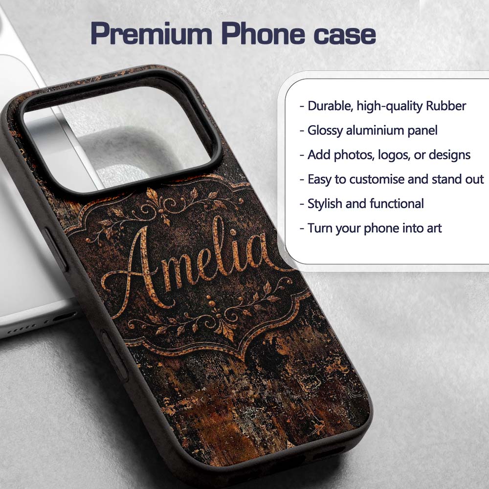Vintage Metal Rust Patina Texture Dark Industrial Custom Name Protective Phone Case Mobile Cover Durable Everyday Smartphone Shock Resistant