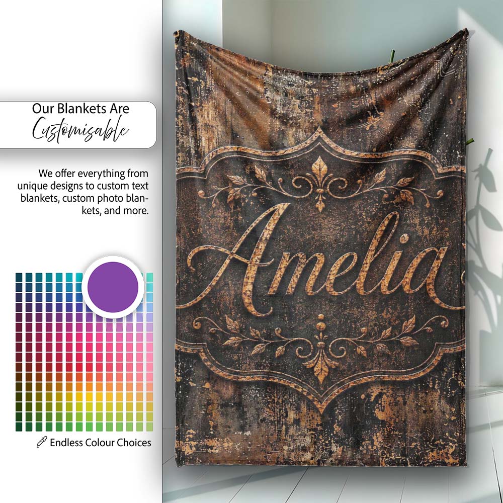 Vintage Metal Rust Patina Texture Dark Industrial Grunge Seamless  Personalised Custom Name Super Soft Fleece Blanket Bed Sofa Throw