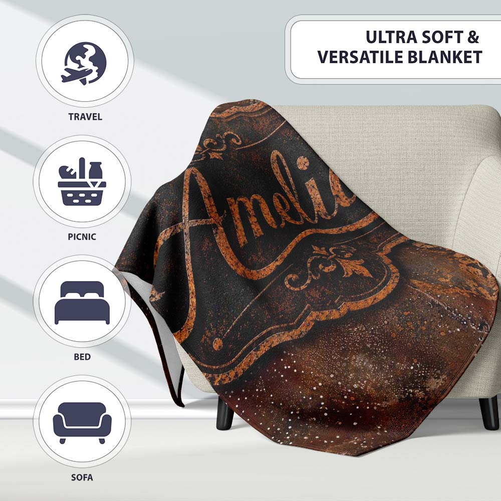 Aged Steel Rust Texture with Splatter Effect Grunge Seamless Pattern  Personalised Custom Name Super Soft Fleece Blanket Bed Sofa Throw