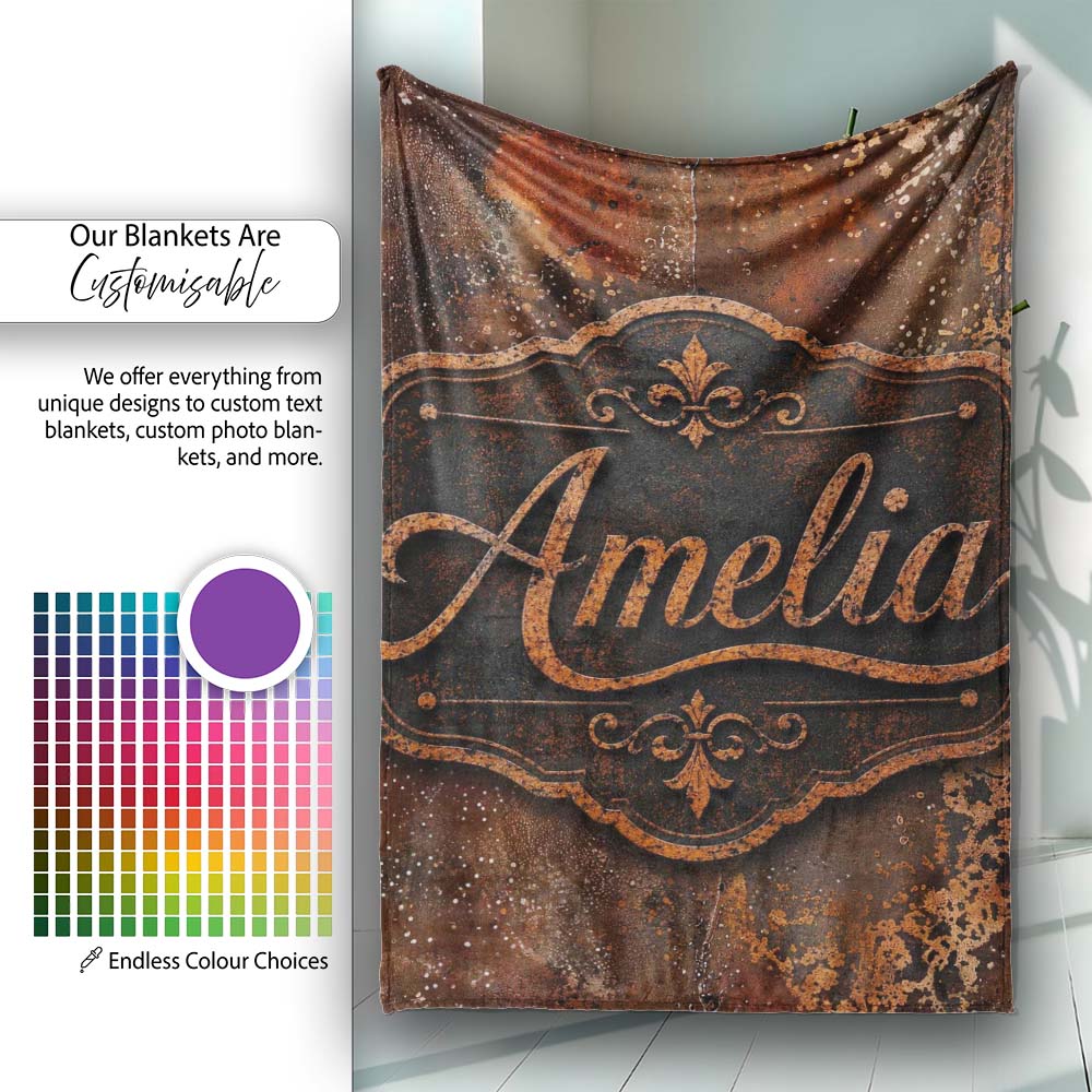 Aged Steel Rust Texture with Splatter Effect Grunge Seamless Pattern  Personalised Custom Name Super Soft Fleece Blanket Bed Sofa Throw