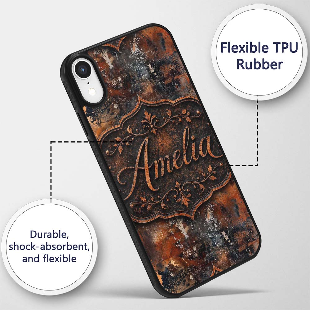 Burnt Orange Rust Abstract Texture Industrial Custom Name Protective Phone Case Mobile Cover Durable Everyday Smartphone Shock Resistant