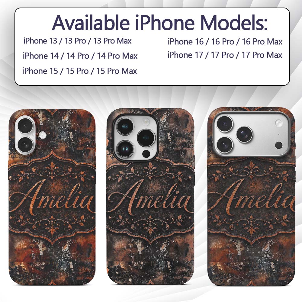 Burnt Orange Rust Abstract Texture Industrial Custom Name Protective Phone Case Mobile Cover Durable Everyday Smartphone Shock Resistant